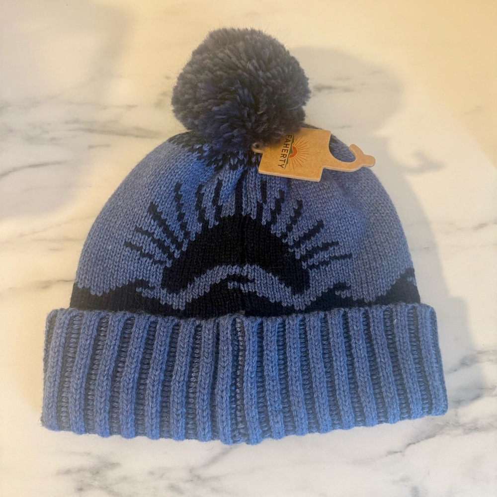 NWT Faherty Sun & Wave Novelty Pom Beanie, One Size - Picture 3 of 4